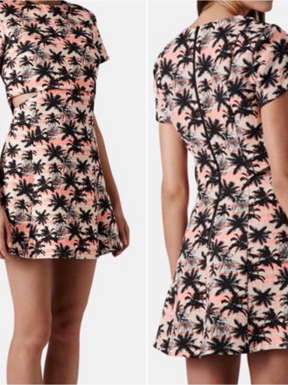 Topshop Pink Palm-Print Cutout Mini Dress - US 12